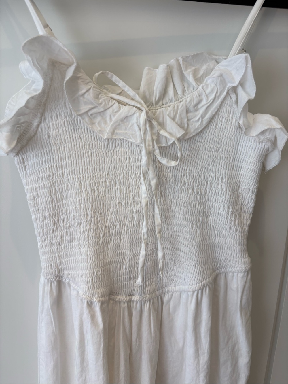 Japa White Smocked Cotton Maxi Dress Ruffle Trim Cottagecore S - Picture 4 of 8